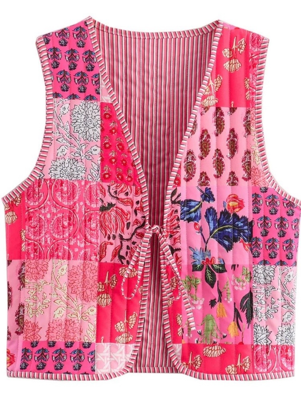 Sz M Miss Sparkling Hot Pink Floral Patchwork Quilt Vest - Picture 6 of 16